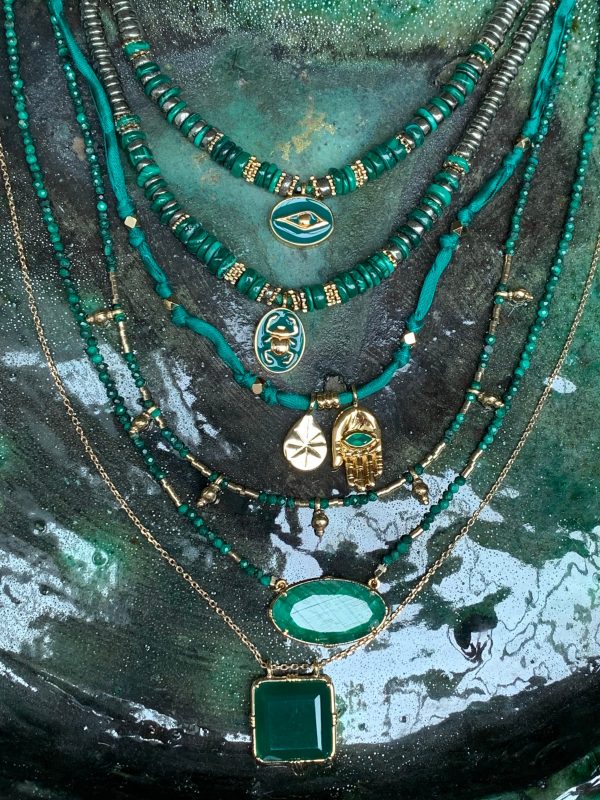 Collier heishi malachite et pyrite