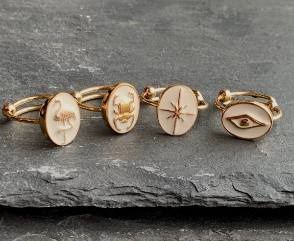 Bague émail oeil/Flamant/étoile/Scarabée