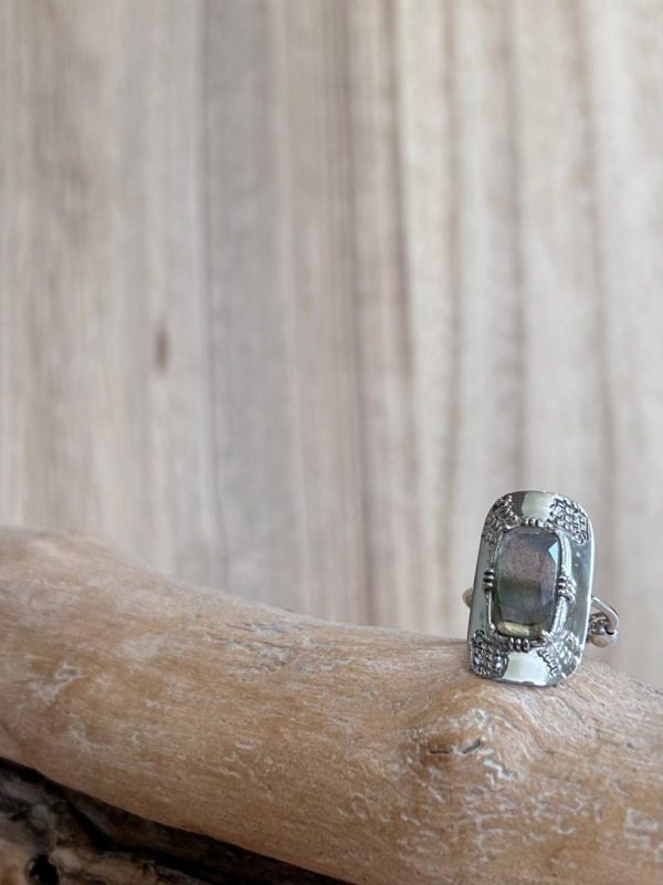 Bague plaque longue Argent – Image 2