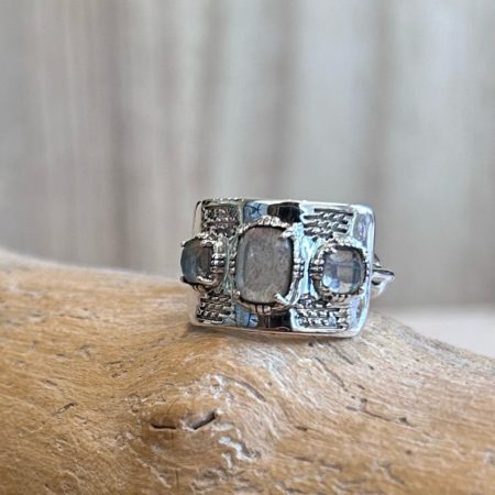 Bague Plaque 3 pierres Argent