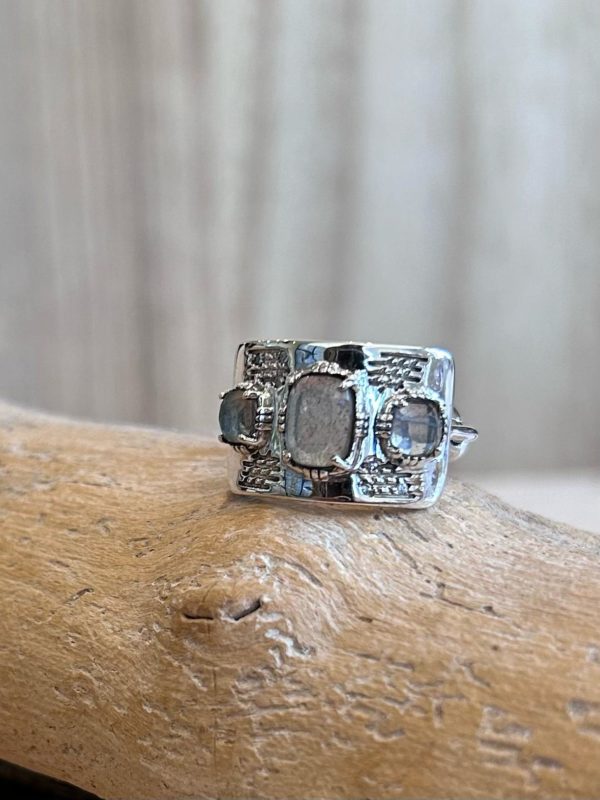 Bague Plaque 3 pierres Argent