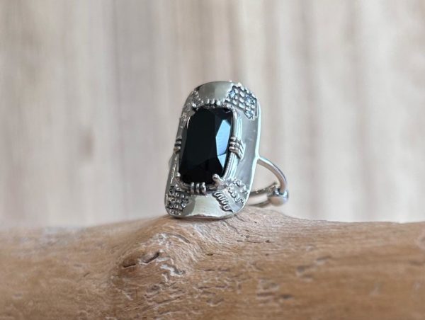 Bague plaque longue Argent – Image 3