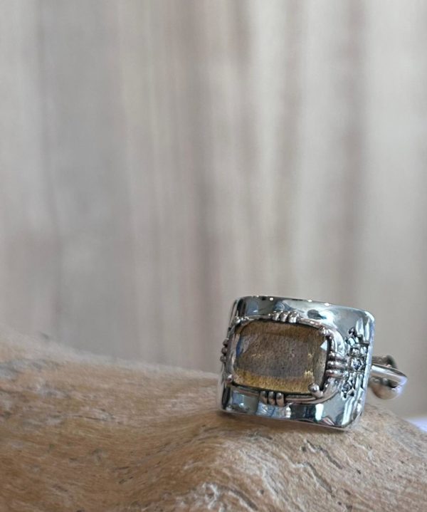 Bague plaque rectangle Argent – Image 2
