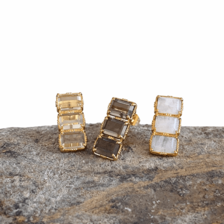 Boucles 3 pierres rectangulaires