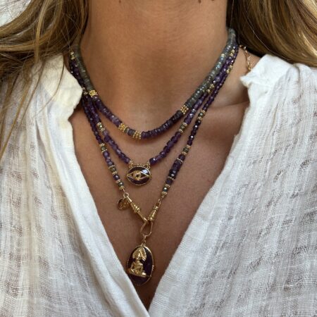 Collier pierres cubes et pendentif Oeil