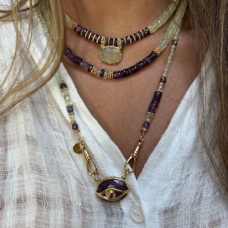 Collier pierres, fermeture mousquetons et pendentifs au choix