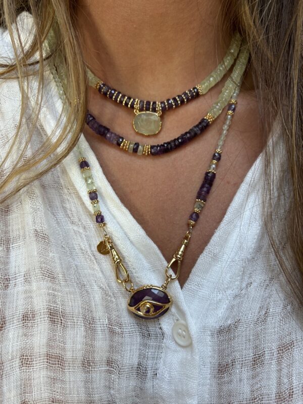 Collier pierres, fermeture mousquetons et pendentifs au choix