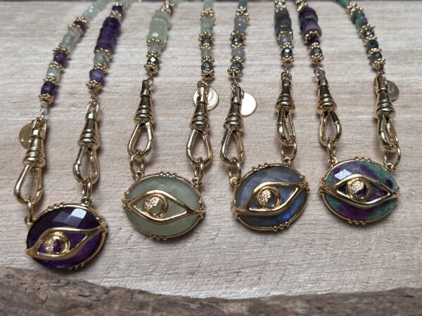 Collier pierres, fermeture mousquetons et pendentifs au choix – Image 2