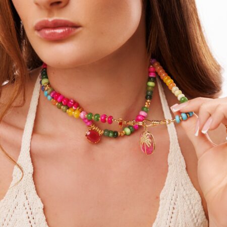 Collier Palmier sur Opale Bonbon