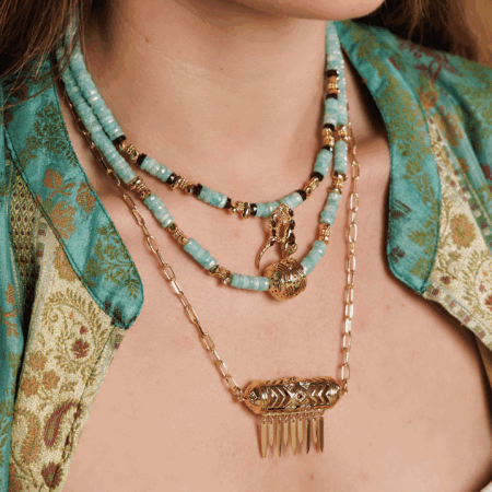 Collier Cartouche Aztèque frangé