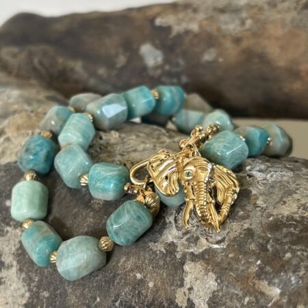 Collier pierre Amazonite et pendentif éléphant