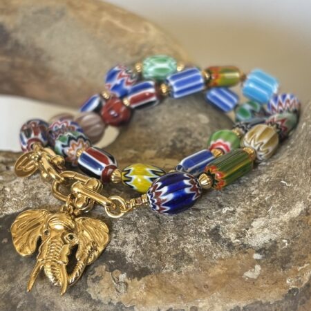 Collier perles Africaine, pendentif éléphant (pièce unique)