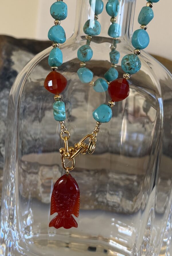 Collier Turquoise et cornaline, pendentif poisson rouge (pièce unique) – Image 2