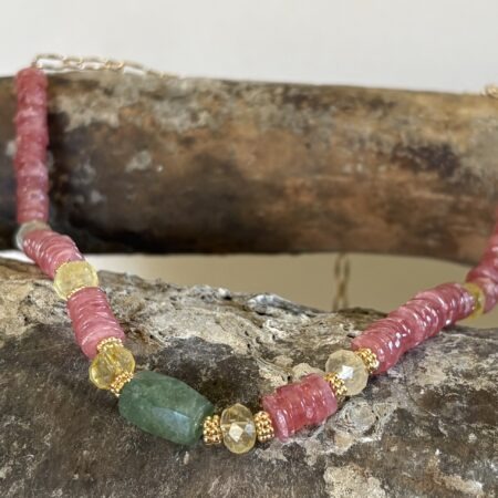 Collier heishi Rhodochrosite