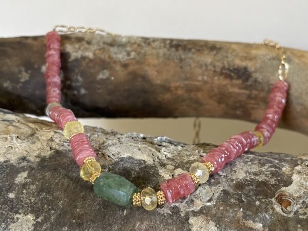 Collier heishi Rhodochrosite
