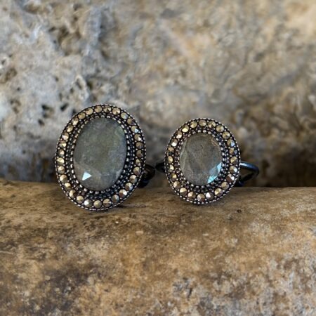 Bague Ovale et Marcassite - Argent 925 Oxydé noir