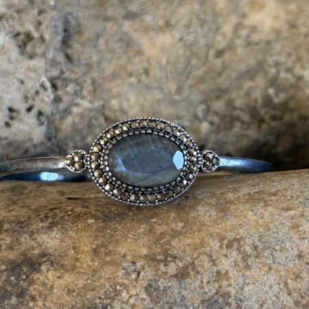 Jonc Pierre Ovale et Marcassites - Argent 925 Oxydé