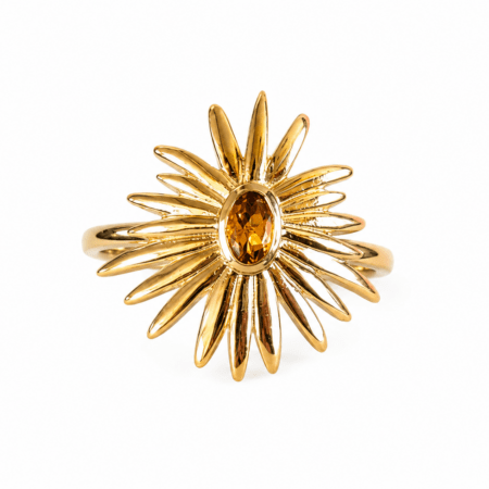 Bague Fleur doré coeur de pierre